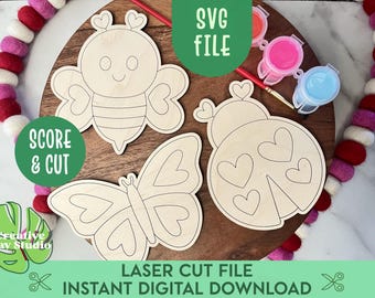 Love Bugs DIY Valentine's Day Craft for Kids SVG, Valentines Paint Kit Svg, Valentine Favors, Color Me Valentine, Glowforge Craft, Paint Kit