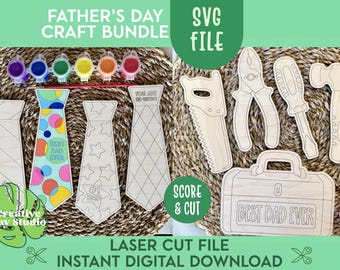 Father's Day Art Craft SVG Bundle for Kids, Gift for Dad, Kids Craft for Dad, Tools Father's Day Paint Kit SVG, Best Dad Ever, Dads Toolbox