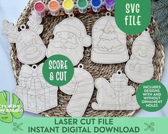 DIY Christmas Craft for Kids SVG, Kids Ornaments SVG, Christmas Paint Kit, Stocking Stuffers Svg, Color Me Christmas Craft, Glowforge Craft