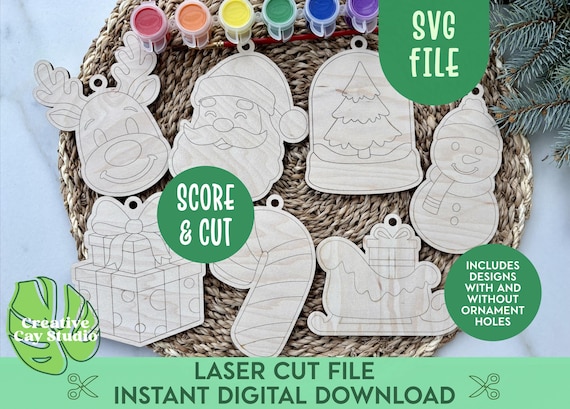 DIY Christmas Craft for Kids SVG, Kids Ornaments SVG, Christmas Paint Kit, Stocking Stuffers Svg, Color Me Christmas Craft, Glowforge Craft