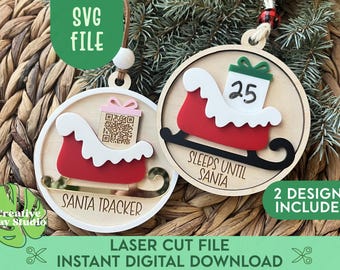 Santa Tracker SVG, Santa Tracker Christmas Ornament, Glowforge Laser File, Sleeps Until Santa Ornament, Christmas Countdown, Kids Ornament
