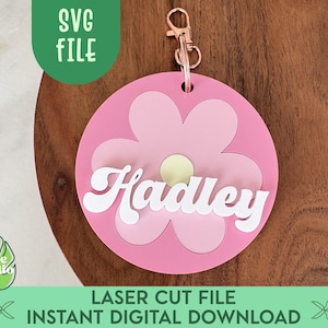 Flower Keychain, Flower Name Tag, Backpack Tag, Gift for Girls, Diaper Bag Tag, Daisy Luggage Tag, Personalized Name Tag for Girl, Glowforge