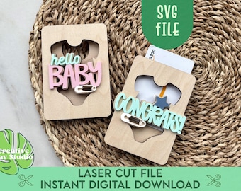 Congrats Baby Gift Card Holder SVG, New Mom Gift, Hello Baby Shower Gift Card Sleeve, Gift for Newborn Baby, Laser Gift Card Holder SVG