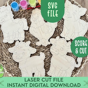 Lavoretti fai da te con animali da fattoria per bambini in formato SVG, lavoretti primaverili con laser in formato SVG, kit per dipingere animali da fattoria in formato SVG, riempitivo per cestino di Pasqua, regalo di Pasqua per bambini