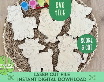 DIY Farm Animals Craft for Kids SVG, Spring Craft Laser SVG, Farm Animals Paint Kit Svg, Easter Basket Filler, Easter Gift for Kids