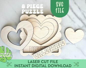 Valentine's Day Heart Puzzle SVG, Laser Cut Puzzle SVG, DIY Valentine Craft, Valentine's Basket Stuffer, Valentine Craft for Kids, Glowforge