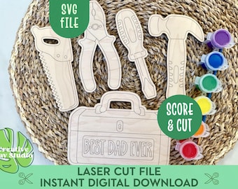 DIY Father's Day Tools Art Craft for Kids SVG, Kids Gift for Dad, Best Dad Ever Toolbox, Glowforge Craft