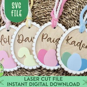 スカラップエッグイースターバスケットタグSVG、イースターバスケット詰め物、子供用イースターギフトタグ、赤ちゃん用イースターギフト、イースターエッグ、Glowforgeイースター