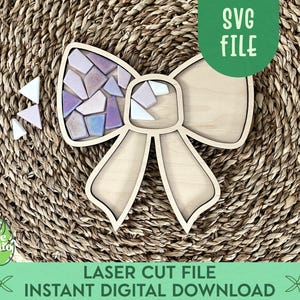 Coquette Bow Mosaic Base SVG, DIY Kids Crafts, Wooden Frame, Valentine's Day Craft, Mosaic Substrate, Gift for Girls, Glowforge Cut Files
