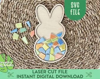 Easter Bunny Mosaic Base SVG, DIY Easter Crafts, Wooden Frame, Kids Easter Craft, Mosaic Substrate, Easter Laser Cut Files, Glowforge Files