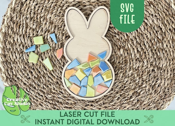 Easter Bunny Mosaic Base SVG, DIY Easter Crafts, Wooden Frame, Kids Easter Craft, Mosaic Substrate, Easter Laser Cut Files, Glowforge Files
