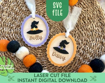 Scalloped Witch Hat Boo Basket Tag SVG, Halloween Name Tag, Boo Basket Filler, Personalized Halloween Decor, Halloween Gift Tag
