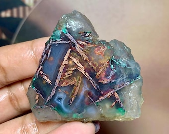 Slab-Raw - Chrysocolla Native Copper Chalcedony - Gemstone size (43,5x38,7x2,7mm)