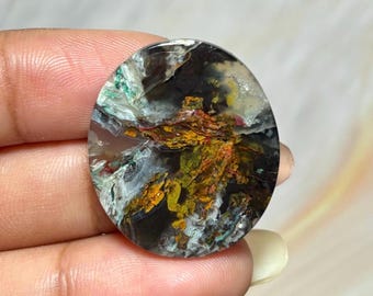Copper black in chalcedony - Cabochon - Gemstone size (26,5x23,5x4,5mm)