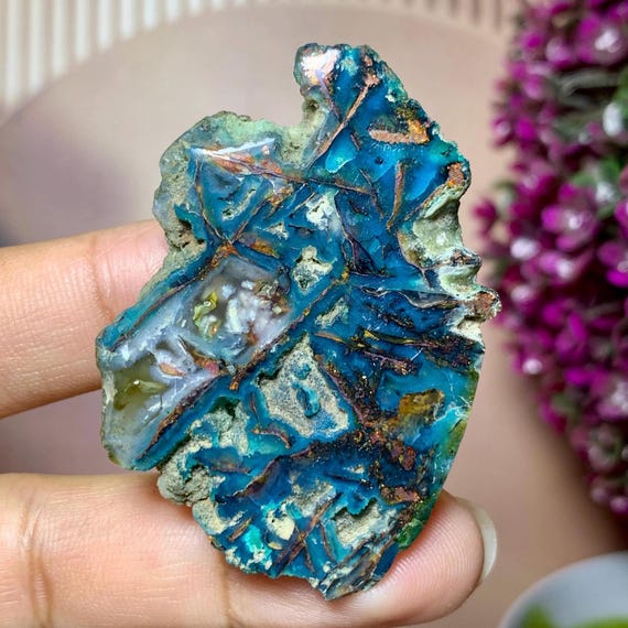 Polished slabs of spider chrysocolla - Blue Chrysocolla copper - Gemstone size (49x33x6mm)