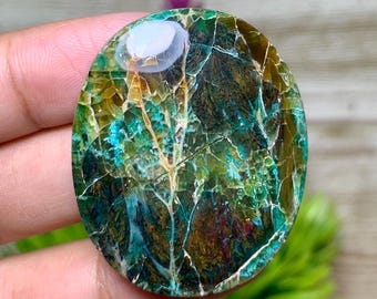 Green plume agate - Pendant - Gemstone size (37,6x31x6,6mm)