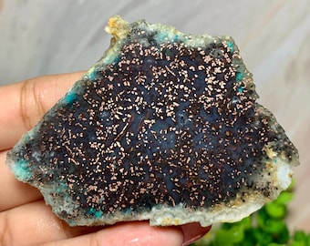 Slab chrysocolla drizzle - Chalcedony copper - Gemstone size (58x40x9,4mm)