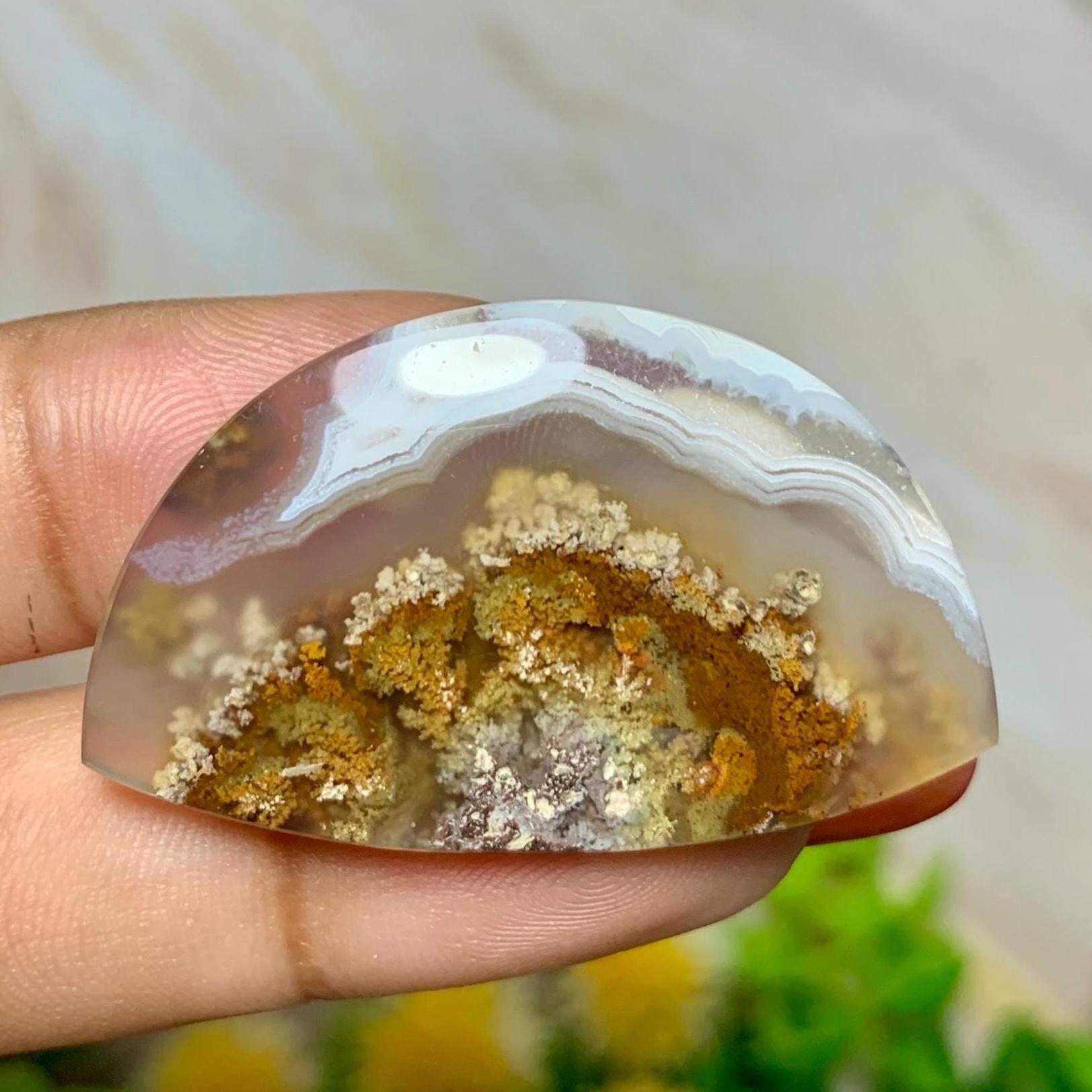 Moss agate flower - Cabochon - Gemstone size (37,8x22,6x5,7mm)