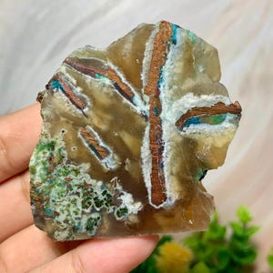 Scheibe- Roher Chalcedon natürliches Kupfer, Chrysocolla Kupfer, Kristall, Edelstein, Größe (47x42x10mm)