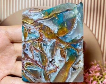 Slab - Raw - Chrysocolla Spider Native Copper - Gemstone size (65x55x10mm)