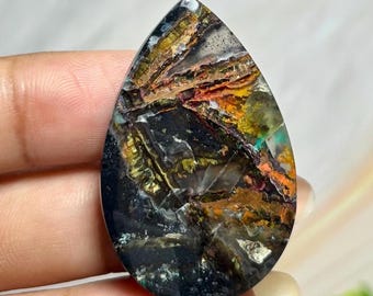 Copper black in chalcedony - Cabochon - Gemstone size (38,7x24,6x5,2mm)