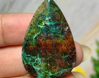 Green plume agate - Pendant - Gemstone size (36,2x23x5mm)