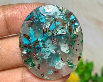 Chrysocolla confetti - Cabochon - Gemstone size (35,8x30x7,3mm)