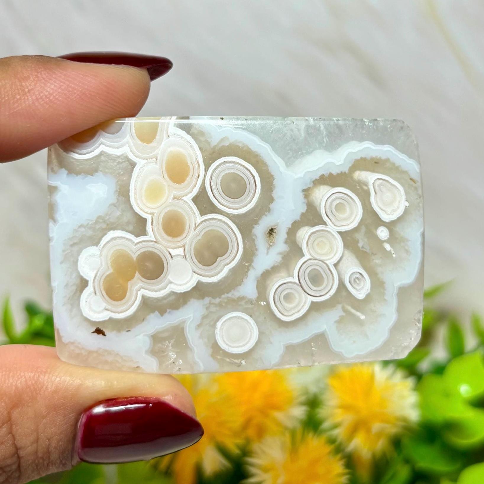 Plume agate white - Ocean jasper - Gemstone size (47,2x32,3x7,8mm)