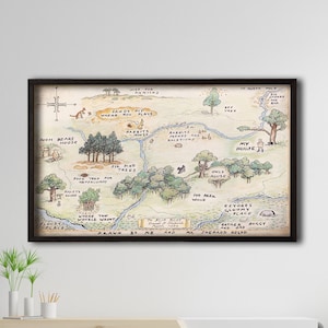 Framed Winnie the Pooh 100 Acre Wood Map Canvas– Charming Canvas Art for Kids’ Rooms and Fans of Classic Tales, Pooh Nursery
