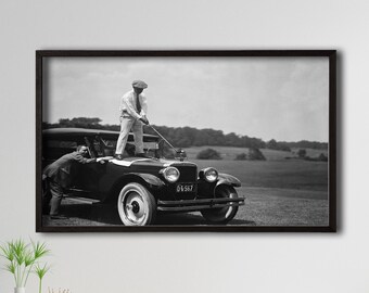 Lienzo de golfista vintage enmarcado, regalo de golfista y decoración de pared con palos de golf, póster de arte mural con impresión de fotografía de golf vintage, foto de golf vintage de los años 20