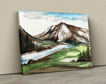 Mt. Rainier Watercolor Canvas Wall Art – Splendida stampa di paesaggi montuosi del Pacifico nord-occidentale, perfetta per l'arredamento della casa ispirato alla natura