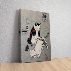 Japanese Samurai Tattoo Painting Cat Canvas, Japanese Cat Art ,Japanese Cat Art, Cat Wall Decor, Japanese Poster Gifts, Japanese Wall Art