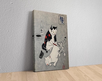 Japanese Samurai Tattoo Painting Cat Canvas, Japanese Cat Art ,Japanese Cat Art, Cat Wall Decor, Japanese Poster Gifts, Japanese Wall Art