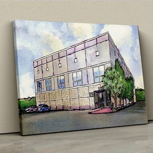 Impression d'affiche sur toile de Pam's The Office, oeuvre d'art murale bâtiment Dunder Mifflin, déco série télé drôle, cadeau fan de bureau, oeuvre d'art aquarelle sur toile