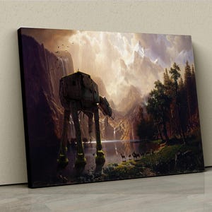 Star Wars AT-AT Canvas Print, Vintage Endor Landscape Sci Fi Wall Art, Classical Painting Mashup, Nerdy Home Decor, Pop Culture Canvas