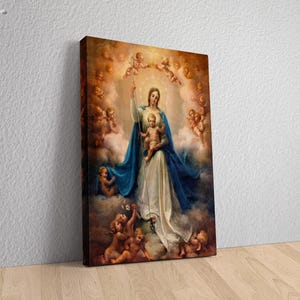 Blessed Mother Canvas, Star of the Sea Stella Maris Art Print, Hail Mary Canvas, mother&#39;s day Print, Catholic Print, Marian poster