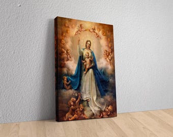 Błogosławiona Matka Płótno, Gwiazda Morza Stella Maris Art Print, Zdrowaś Maryjo Płótno, Dzień Matki Print, Druk Katolicki, Plakat Maryjny