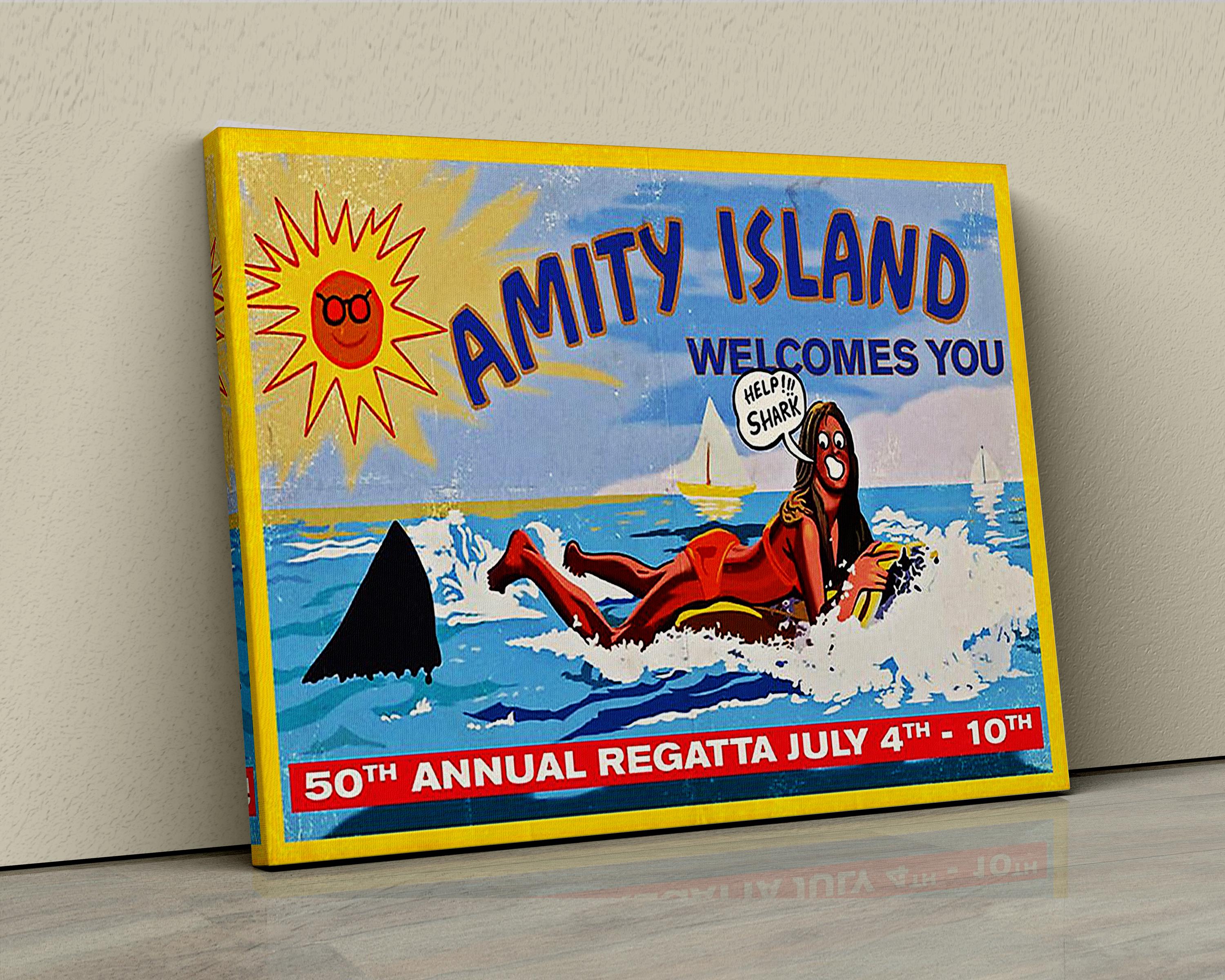 Jaws Amity Island Poster – Retro Shark Movie Print – Funny Horror Wall ...