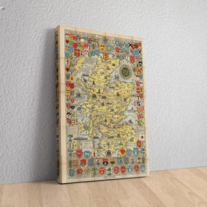 Toile de carte des clans d'Écosse de 1822 - Art historique et détaillé du patrimoine écossais pour une décoration traditionnelle et classique, impression de carte des clans d'Écosse
