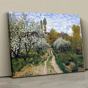 Bäume in Blüte Leinwand | Claude Monet Kunstdruck | Impressionistische Landschaftskunst | Frühlingsblumen Print für elegantes Wandbild