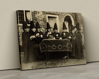 Witches Tea Party Canvas, Gothic Art Print, Vintage Halloween Decoration, Witch Wall Decor, Halloween Print, Witchy Print, Gothic Home Decor