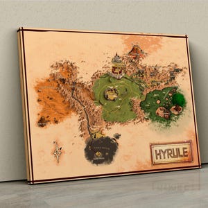 Hyrule-kaartdoek – iconische Legend of Zelda Ocarina of Time World Art, perfect voor gamekamers en fantasiedecor, Zelda-kaart, Hyrule-kaart