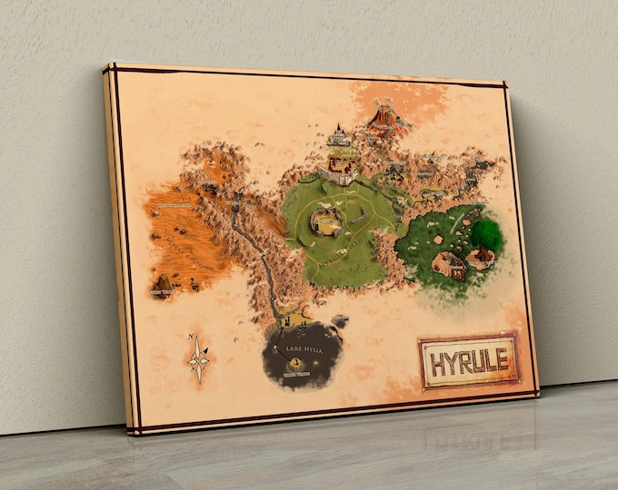Hyrule Map Canvas – Iconic Legend of Zelda Ocarina of Time World Art, Perfect for Gaming Rooms and Fantasy Decor, Zelda Map, Hyrule Map