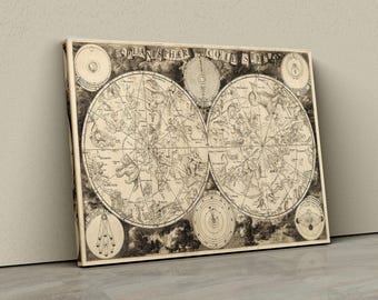 Vintage 1850 Himmelskarte "Planisphaerium Coeleste" - Alte Sternbild-Galaxiekarte - | Alte Sternenkarte, Sternzeichen, Posterdruck, Karte