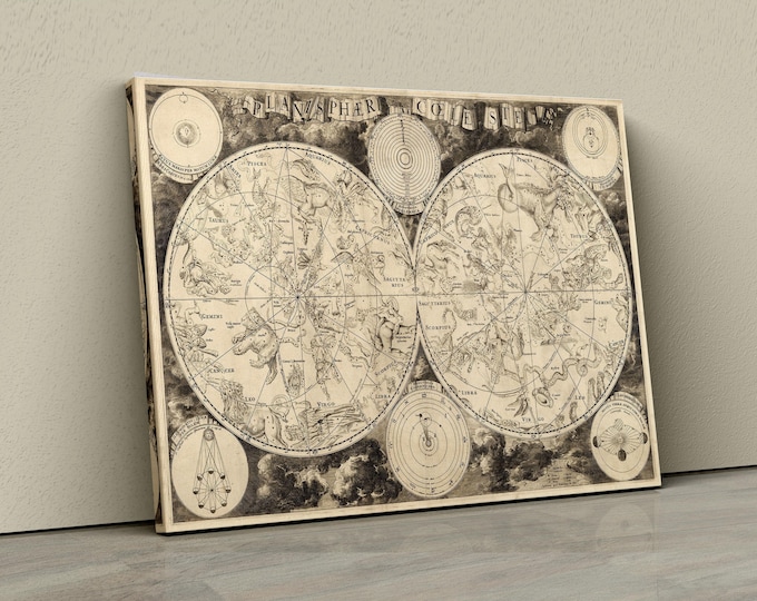 Vintage 1850 Celestial Map "Planisphaerium Coeleste" - Old Constellation Astronomy Chart - | Old Star Chart Zodiac Poster Print, Map Decor