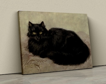 Henriette Ronner-Knip Vintage Black Cat Art Canvas, Classic Feline Painting, Antique Cat Lover Gift, Elegant Victorian Cat Print
