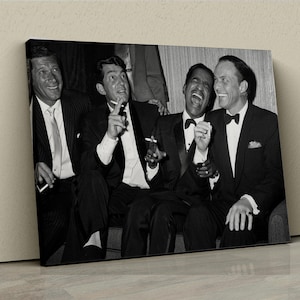 The Rat Pack 1961 Canvas, Dean Martin, Sammy Davis Jr., Frank Sinatra, Vintage Black & White, Old Hollywood Glam Art, Celebrity Portraits