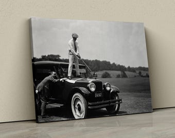 Lienzo de golfista vintage, regalo de golfista y decoración de pared con palos, póster de arte de pared con impresión de fotografía de golf vintage, foto de golf vintage de los años 20