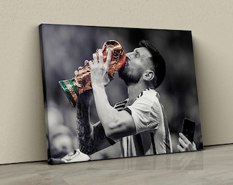 Lionel Messi Canvas, World Cup Poster, Argentina Soccer Legend Art, 2022 Champion Wall Decor, Football Gift, Sport Canvas, Iconic Moment