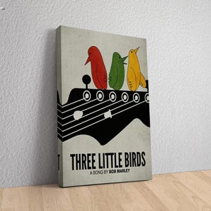 Drei kleine Vögel Leinwand, Bob Marley Song Lyric Art, Reggae Musik Wanddekor, Gitarre Poster Druck, Positive Zitat Leinwand, Rasta Farben